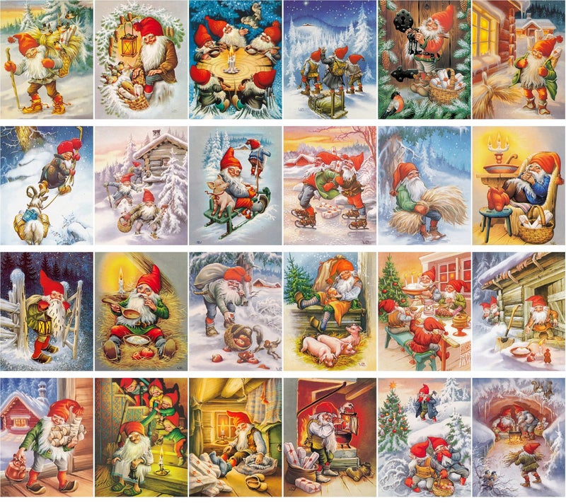 PIXILUV Vintage PostCards 24 pcs Vintage Christmas Gnomes Dwarwes Funny Life Scenes - Image 2